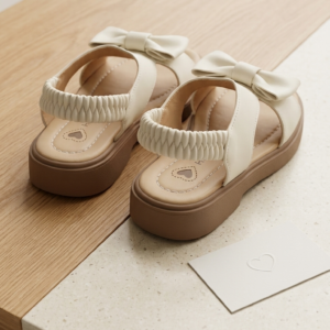 Mini Belle Bow Sandals – Cream & Tan